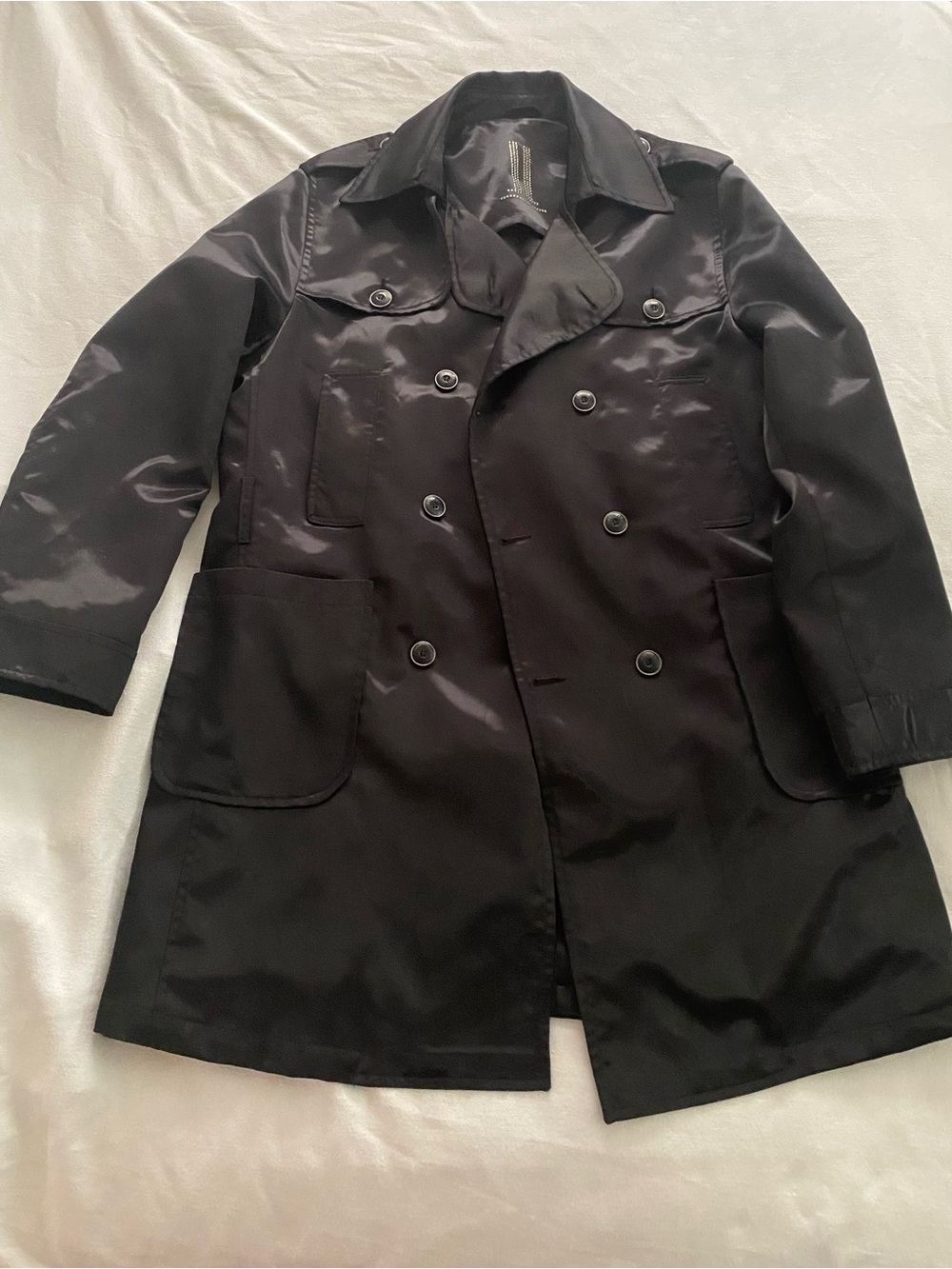 Men's Black Double-Breasted Trench Coat - Unbranded
